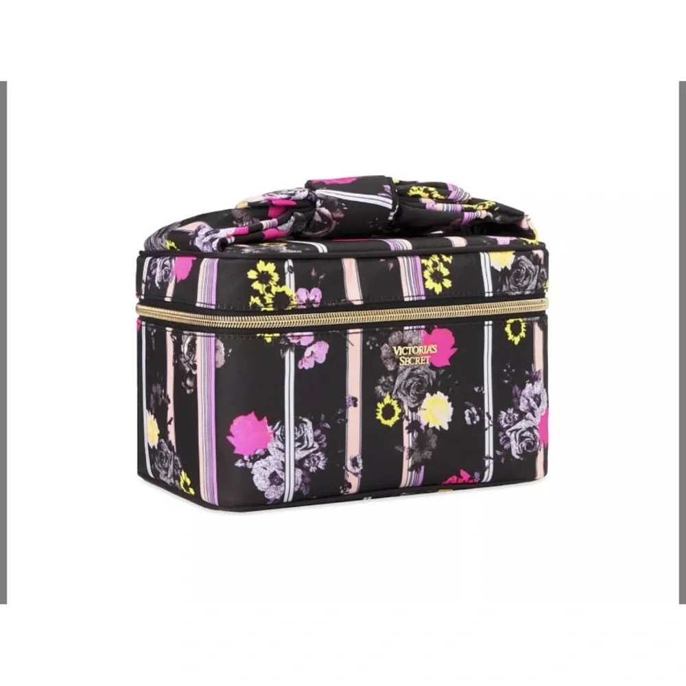 VICTORIA'S SECRET Black Floral Stripe Small Weekender Train Case - Picture 2 of 5